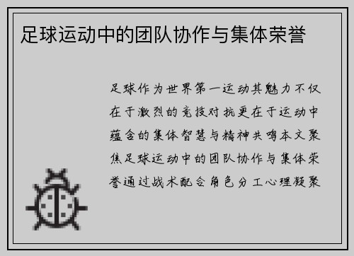 足球运动中的团队协作与集体荣誉